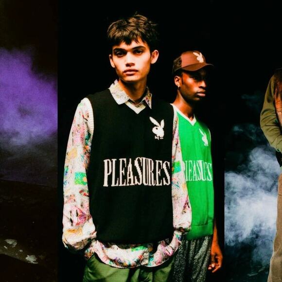 PLEASURES x Playboy Sweater Vest Vintage V-Neck Sleeveless Logo Pullover, Black - Picture 2 of 14